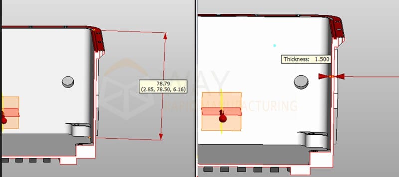 deep cavity and thin wall thickness of the housing part