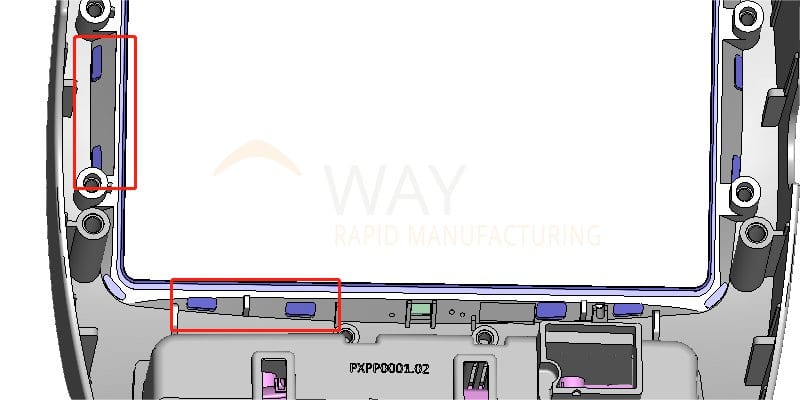 snap fits of the overmolding
