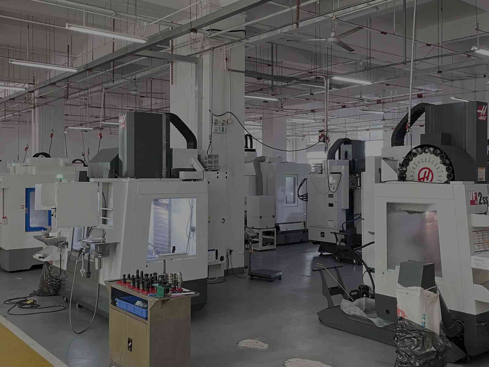 CNC machining workshop with multiple production machines