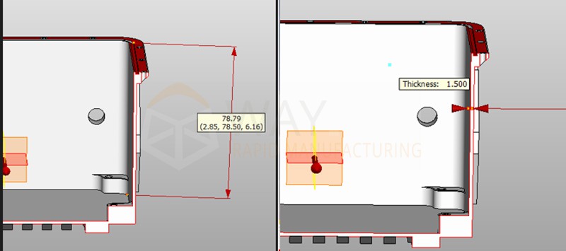 deep cavity and thin wall thickness of the housing part