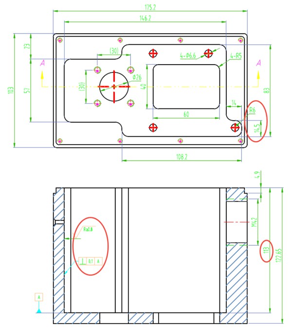key dimensions and machining requirements