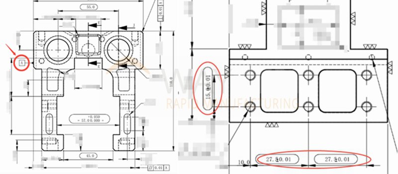 reference surface A and holes