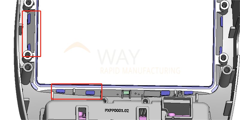 snap fits of the overmolding